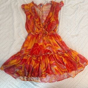 Blue Island Women's Medium Dress Short Sleeves V-Neck Orange/Pink- With Pockets